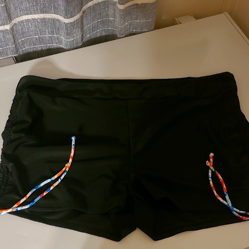 NWOT Size 3X Black Swim Shorts with Colorful Drawstrings